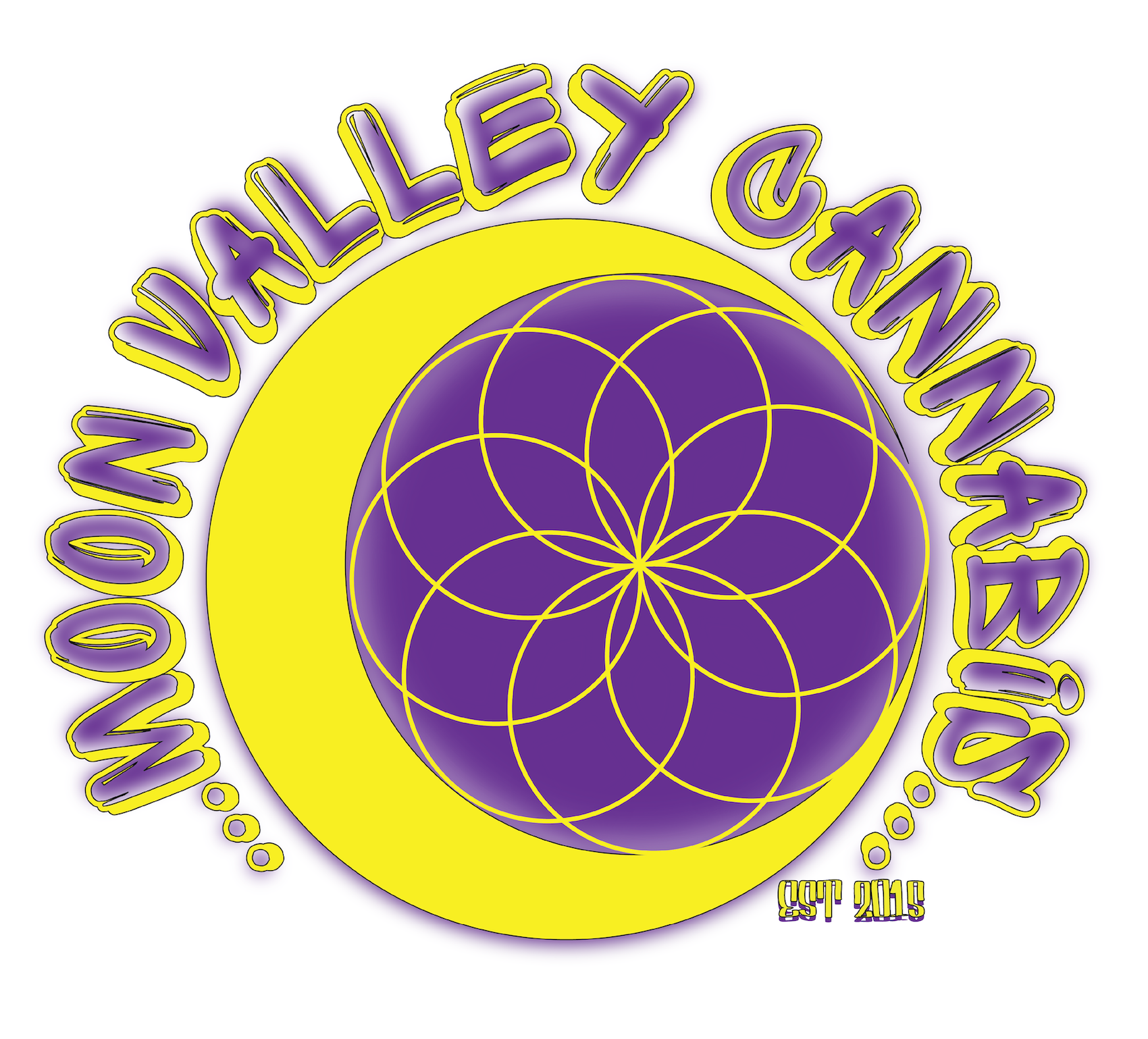Moon Valley Cannabis logo purple and yellow circular logo for regenerative cannabis farm in California