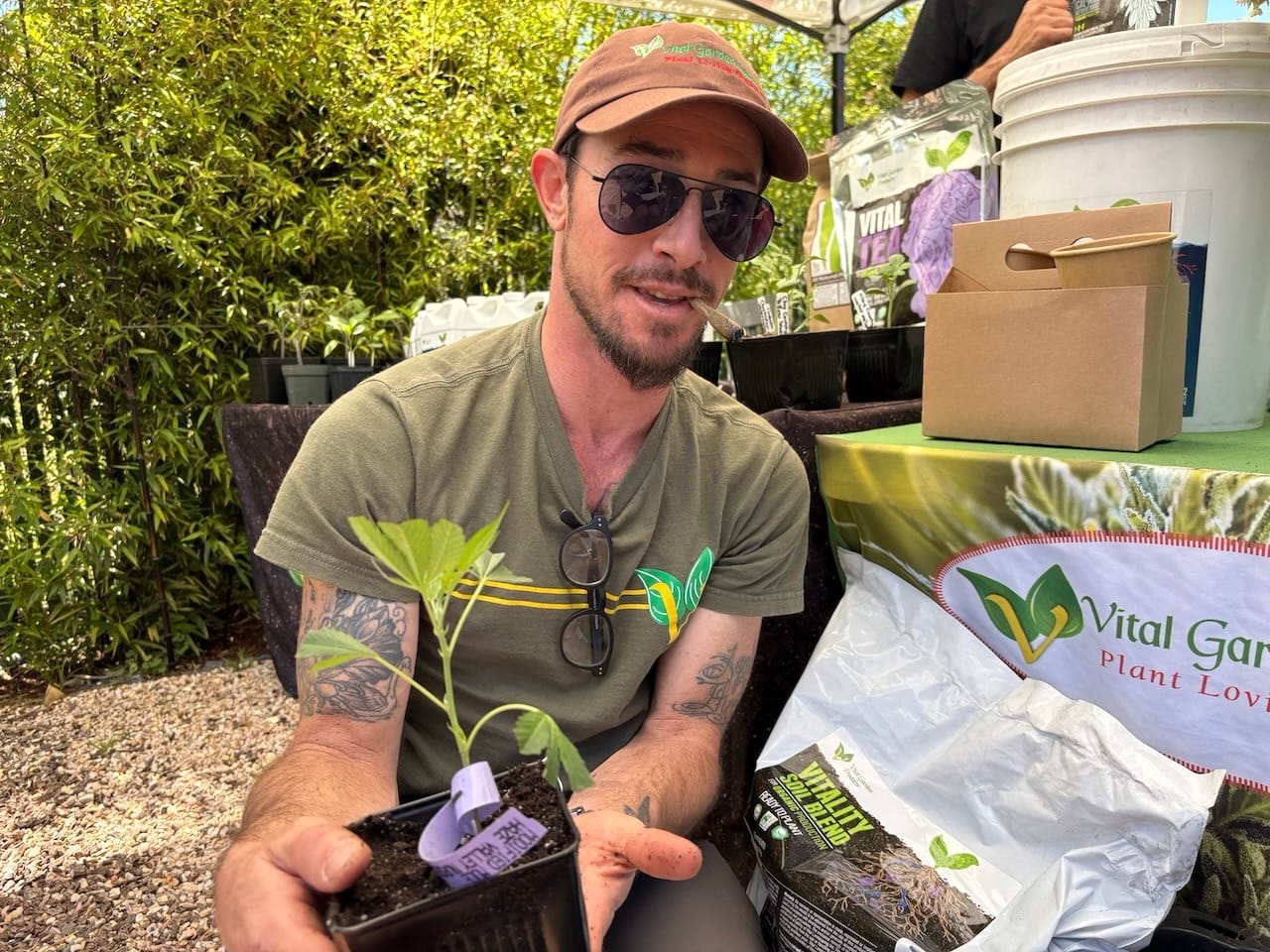 Down Om Farms' Daniel Fink helps up-pot a starter plant at Clonetopia. (David Downs Presents)